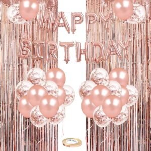 Rose gold birthday decoration setup